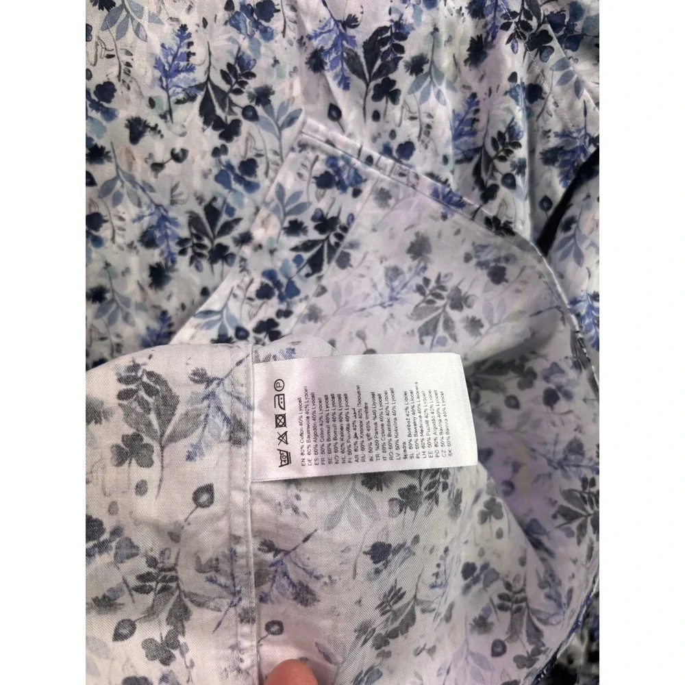 Eton Button Down Shirt Mens 18 46 Blue White Floral Contemporary Fit Long Sleeve